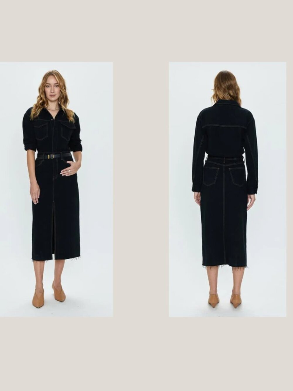 Pistola Women's Amira Long Sleeve Denim Jean Sheath Midi Dress In Noir Size S